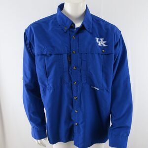 Drake University of Kentucky‎ Button Up Vented Fishing Shirt Mens L Blue